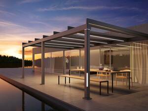 Kubisches Terrassendach: «Terrazza Pure» überzeugt durch die hochwertige und langlebige Aluminiumkonstruktion. Griesser AG.