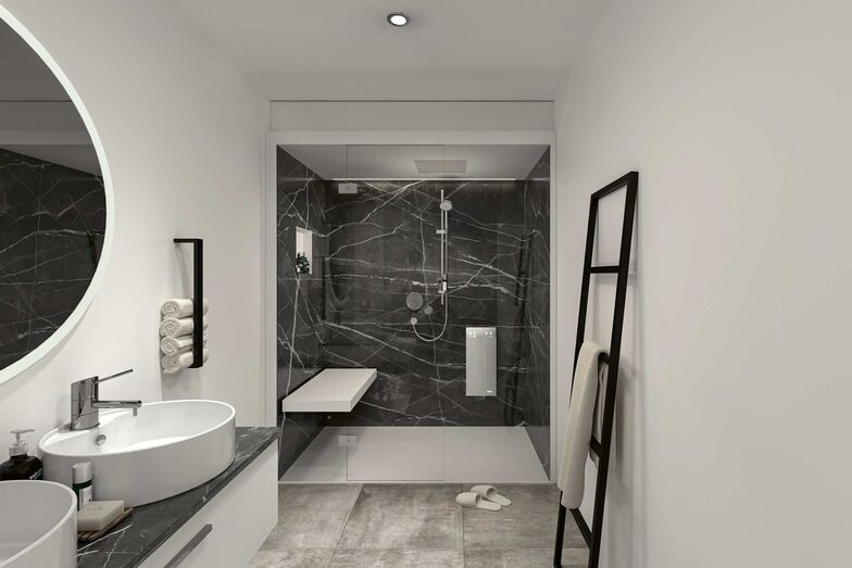 Die «SteamShower» eignet sich besonders gut bei Umbauprojekten mit räumlich beschränkter Fläche. Es wird kein zusätzlicher Technikraum oder Schrank für den Dampfgenerator benötigt. Die Grösse kann frei gewählt werden. Küng Wellness AG, www.kueng.swiss