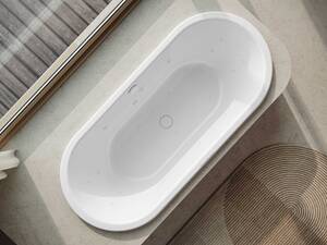 Gut zu wissen für die Badplanung: Eine Whirlwanne von Kaldewei braucht oft nicht mehr Platz als eine herkömmliche Badewanne. Die seitlichen Düsen sorgen für eine luxuriöse Massage. Kaldewei Schweiz GmbH.